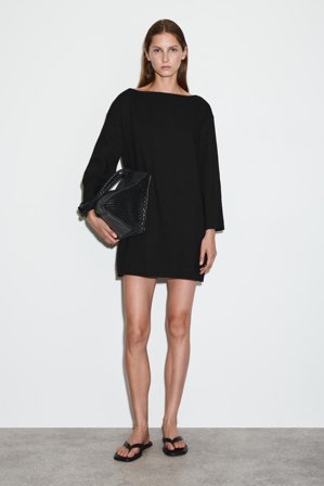 COS Women's Linen A-Line Mini Dress in Black
