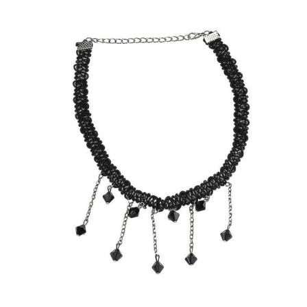 Naisten mustat helmet tupsu riipus Choker ruokalappu kaulus kaulakoru korut Charm