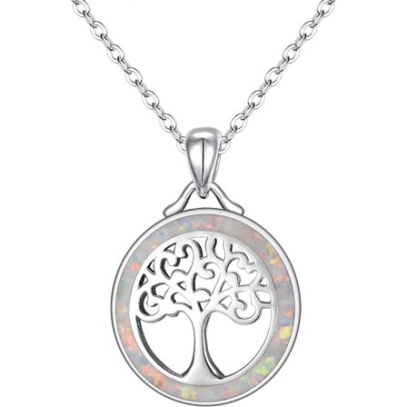 925 Sterling Sølv Hvid Opal Lykke Sten Træ Af Livet Vedhæng Halskæde Lmell Gave