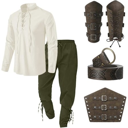 Keskiaikaiset vaatteet miesten setti, Viikinki-asu Keskiaikaiset vaatteet miesten renessanssi-asusetit pellavapaidalla, Keskiaikainen merirosvopaita, 