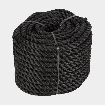 Fortøjningsreb med brændt ende, 3-slået polypropylen, Ø14 mm, 30 meter, sort