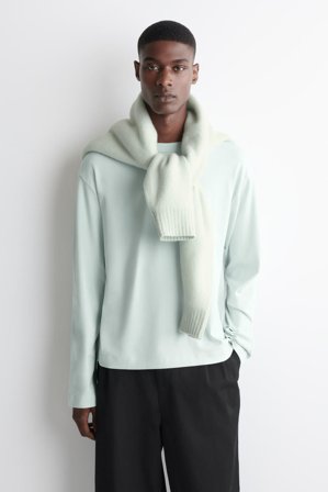 COS Men's Relaxed Jersey Interlock Long Sleeve T-Shirt in Turquoise