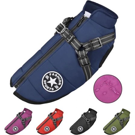 Hundejakke med Sele, Vandtæt Vinterjakke til Små Mellemstore Store Hunde, Varm Hundejakke til Chihuahua, Teddy, Labrador, Fransk Bulldog