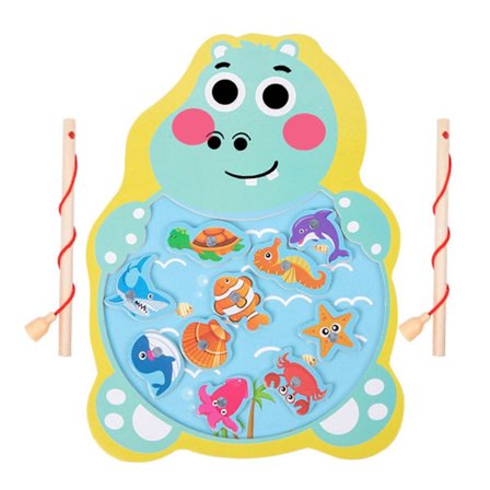Magnetisk fiskespil i træ til småbørn, farverigt pædagogisk legetøjssæt til førskolebørn