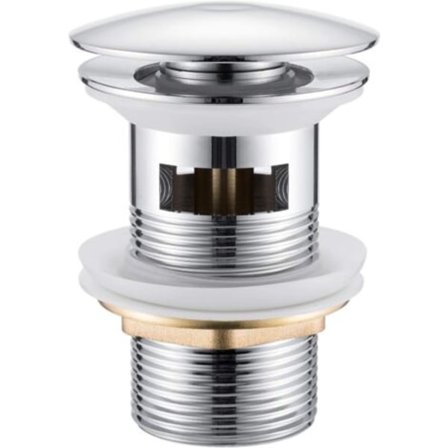 Universell bunnventil for vaskeservanter og vasker. Krombelagt pop-up bunnventil laget av messing - med overløpssystem, G1 1/4/NC/