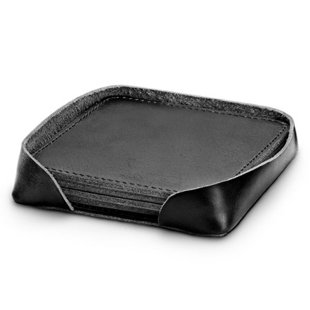 Leather Coasters and Holder x4 | Black & Square for Men - Gifts for friends
