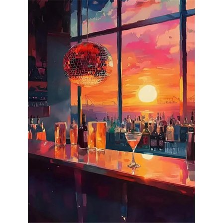 Diamond Art Kits för vuxna, DIY Landskap Diamantmålningskit för nybörjare, Diamond Dots Kits Konst och hantverk för hemväggdekor Vintage Cocktail Tema