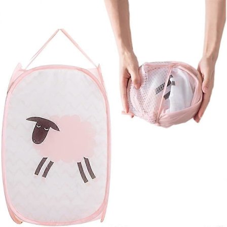 Sammenleggbar kurv med håndtak, skittentøyskurv, vaskekurv, netting vaskekurv, bærbar, kan oppbevare klær, leker (Pulver)