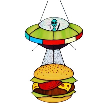 UFO-bortføring en ku malt glass solfanger personlig fargerik malt vindu bil sjarm anheng Hamburger