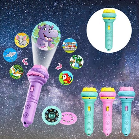 Projektorlommelygte til børn – med 10 billedkort, natlampe og pædagogisk legetøj_TF_TF