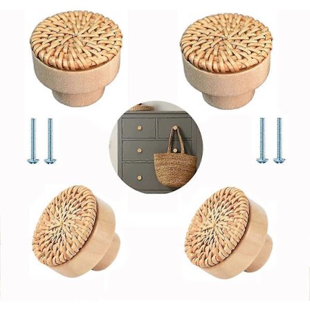 Rottinkihuonekalunupit, 4 kpl, boheemi tyyli, puu, 40 mm