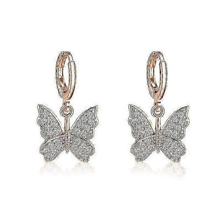 Øreringe med sommerfugle i rhinestone-belægning guld