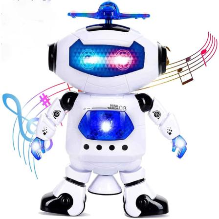 Gående robotlegetøj til børn - 360 kropsroterende dansende robotlegetøj med LED-lys, der blinker og musik, smart interaktivt elektronisk 