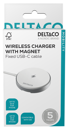 Deltaco Magnetic wireless charger, 15W for iPhone 13/14/15/16