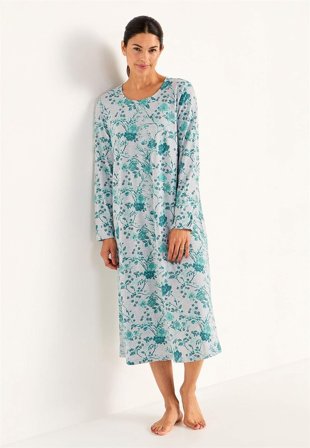 Cellbes of Sweden - Blomstret natkjole med lange ærmer i gråmeleret / blomstret til damer i størrelse 50/52