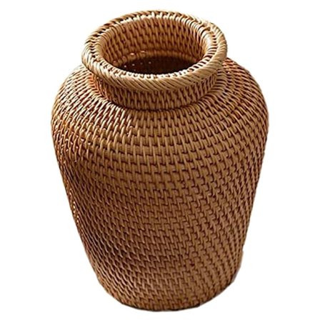Flettet vase i rattan, kunstvase, moderne borddekoration, planter, potte til blomster, trendy potte til boligindretning