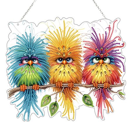 Diamantkunst hængesæt til voksne, fugledesign, dobbeltsidet DIY rhinestone-maleri med akryldiamanter til væg- og vinduesdekoration