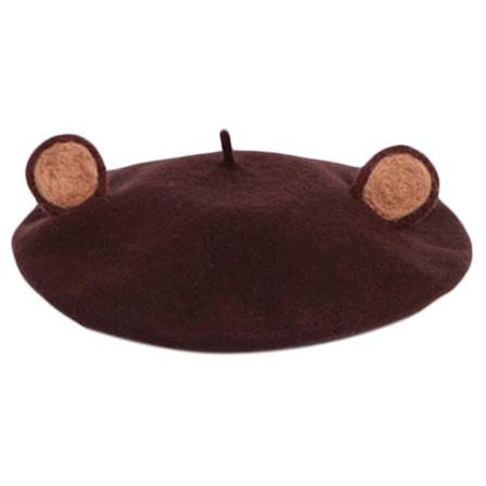 Kvinnor Vinter Faux Ull Basker Hatt Söt 3D Björn Öron Målare Beanies Pumpa Cap