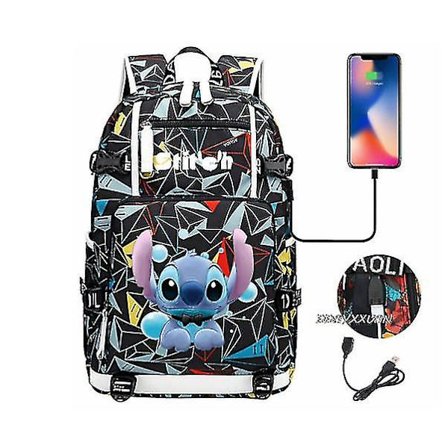Lilo og Stitch Skole Tasker Kapacitet Rygsække Drenge Piger Usb Opladning Rejse Stor Laptop College Studerende Skole Taske Rygsæk