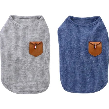 NY-2-pack minimalistiska hund-T-shirts, kattkläder, blå och grå, 1