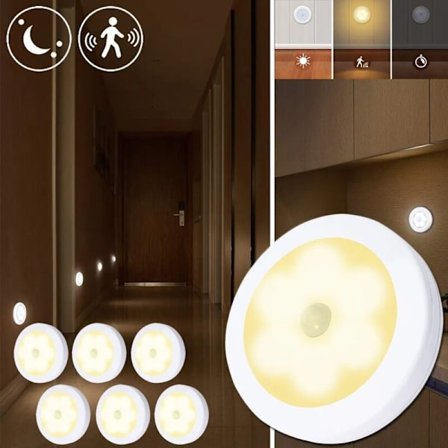 6 stk. Super Bright Square LED-skabsspots, underskabsspots med PIR-bevægelsessensor, tusmørkesensor, varmt hvidt