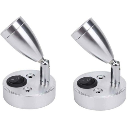 12V LED Veggmontert Sengelampe med Justerbar Bryter for Bobil, Caravan og Vogn - Innvendig Belysning (Sølv)