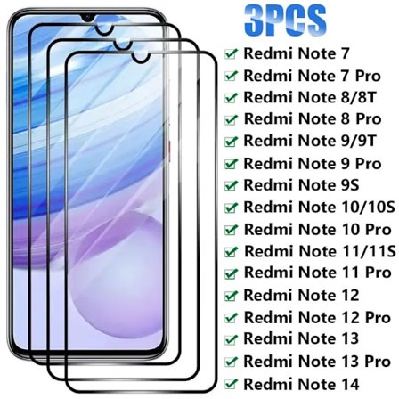 3-pack Fullhärdat glas kompatibelt med Xiaomi Redmi Note 7 8 9 10 Pro 8T 9T 9S 10S 11S Skärmskydd kompatibelt med Redmi Note 11 12 13 Pro 14 5G