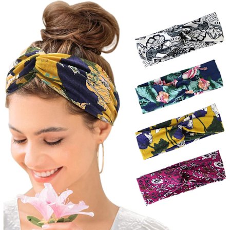 4-delt pannebånd for kvinners hodebånd Turban-hodebånd i mykt bomullshodebånd for kvinners hår Daglig yoga trening Fitness