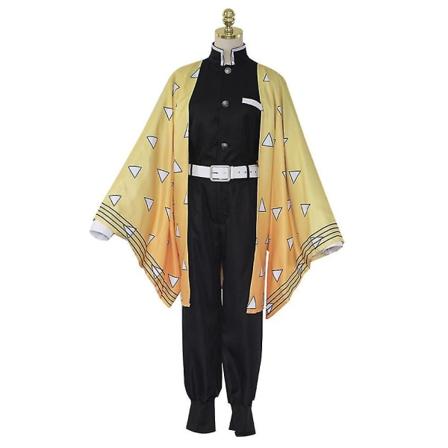 Demon Slayer Anime Cosplay Kostyme Outfit Set W for barn Agatsuma Zenitsu 5-6 Years
