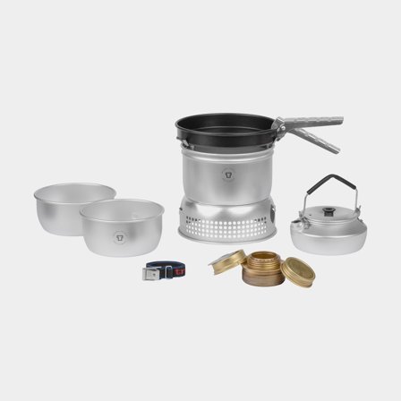 Kuchenka spirytusowa / kuchenka turystyczna Trangia 27 Small, 1000 W + 2 garnki i osłona przeciwwiatrowa z UL / UltraLight-aluminium + 1 patelnia NS /