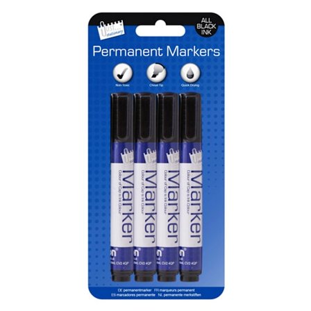 Just Stationery Permanent tuschpenna med mejselspets, svart (4-pack) O