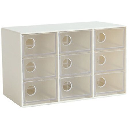 -Venlig Desktop Clear Plastic Opbevaringsboks Skabe til Små Genstande Makeup Event Organizer-9 Celler Hvid