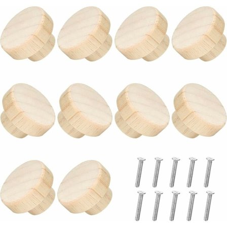 Pakke med 10 møbelknotter i tre, skuffeknotter i tre, skapknotter, runde treknotter, ideelle for skap, kommoder, d
