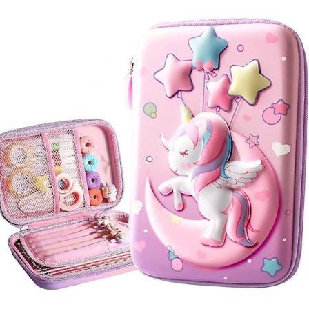 Enhjørning Penalhus til Piger 3D Eva Stor Kapacitet Sødt Penalhus Gave til Teenagedrenge Skole (måne Enhjørning, L)