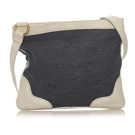 Prada Vintage Pre-owned Canapa Logo Denim Crossbody Tas , Blauw , Dames , Maat: ONE Size Vintage Tassen