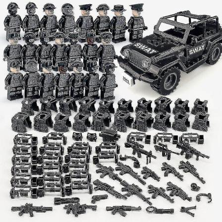 Military Building Blocks Series Black Special Police And Off-road Vehicle Set Small Particles Assembled Minifigure Toy