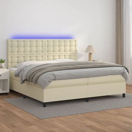 Maison Exclusive - Sengebund med lameller og madras samt LED Creme 200x200 cm