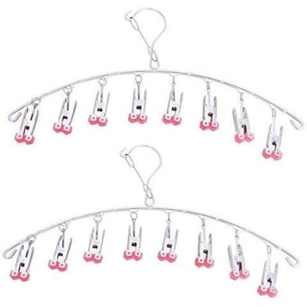 2-pack rostfria torkhängare, hängande torkställ med 8 klämmor för underkläder, strumpor, ta snabbt bort kläder från galgen, röd
