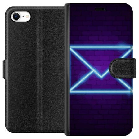 Kompatibel Tegnebogsetui til Apple Apple iPhone 6s Neon illustration af kuvert i blåt lys mod lilla teglvæg, moderne symbol for beskeder kommunikati