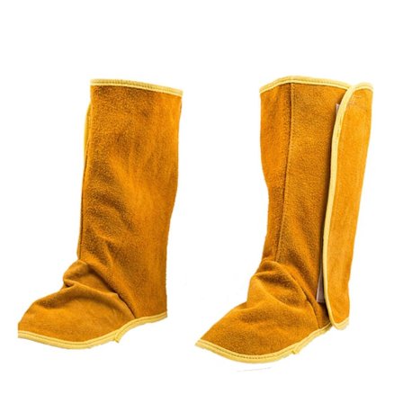 Langt kuskinnsko-trekk 1 par lærersveisegamasjer Flammesikre sko-trekk Sveisearbeidssko Beskyttende gamasjer, gul