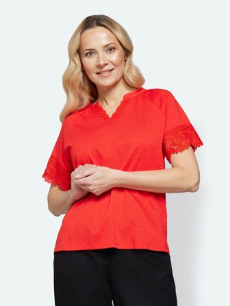 SIGNATURE - Kortærmet T-shirt - Rød - Blonde Detalje