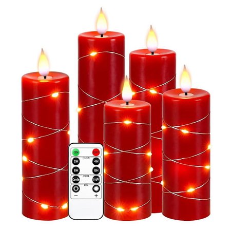Røde Flammeløse Lys Fairy String Lys Vann Dråpe Flamme Led Flamme Simulering Med Fjernkontroll Og Tidtaker