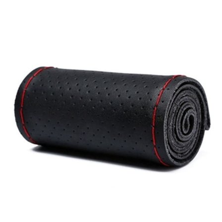 (Röd Tråd) 38cm Ratt Skydd mjukt Konstläder fläta på ratten i bilen med nål och tråd Interiörtillbehör