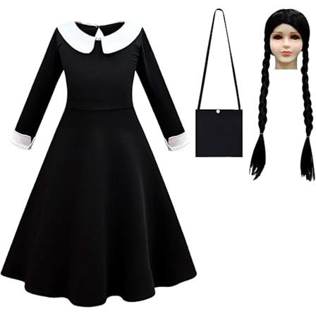 Halloween Kostumer til Pige Kjole Sort og Hvid Kvinder Cosplay Party Langærmet Peter Pan Krave Black 120cm
