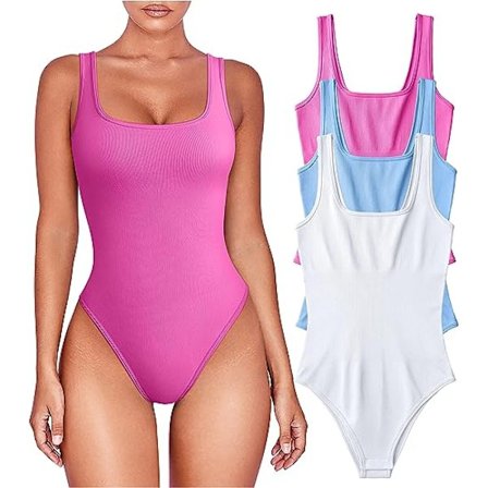 3-pack Dam Bodysuits - Sexig Ribbad En-dels Sleeveless Tank Top Bodysuits