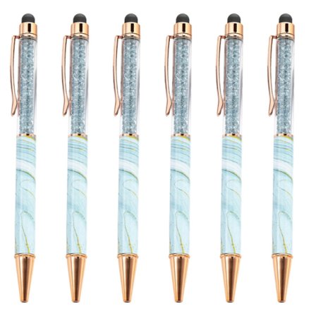 6x pekskärmar Stylus Pen 2 i 1 kristallkulspetspenna Smooth Writing Pen Present