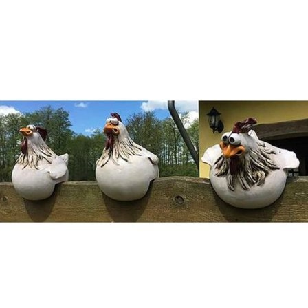 Kyllingehavedekoration, dyrefigur havepæl håndlavet ornament, kyllingedekoration,