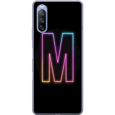 Yhteensopiva Puhelinkuori Sony Sony Xperia 10 III Lite Neonkirjain M värinvaihtuva valotehoste mustaa taustaa vasten, moderni minimalistinen typograf