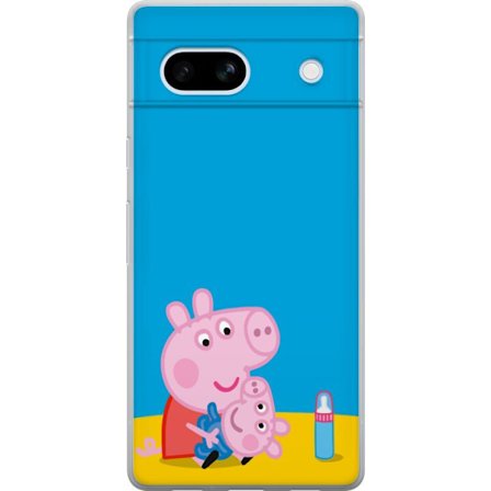 Kompatibelt Mobildeksel til Google Pixel 7a Peppa Pig alvet tema med krone og tryllestav på rosa bakgrunn, søt barneillustrasjon med Greta Gris i even