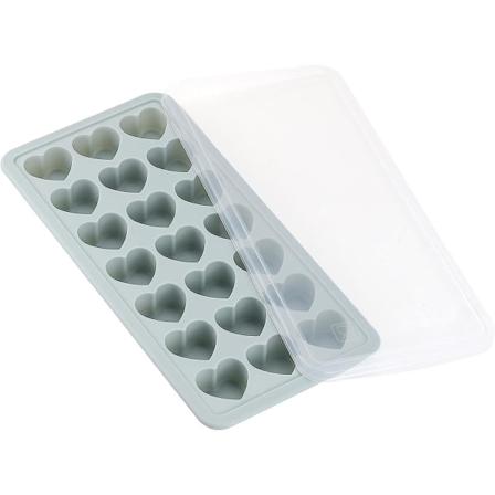 1 stk 21 roms hjerteformet isbitbrett med lokk, silikon hjerteformet form, blå